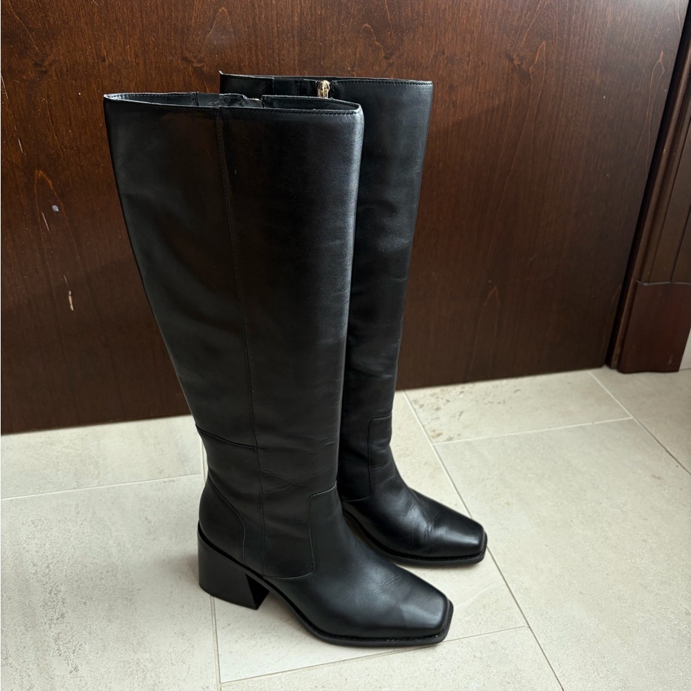 Vince Camuto Black Over-the-Knee Wide Calf Leather Boots